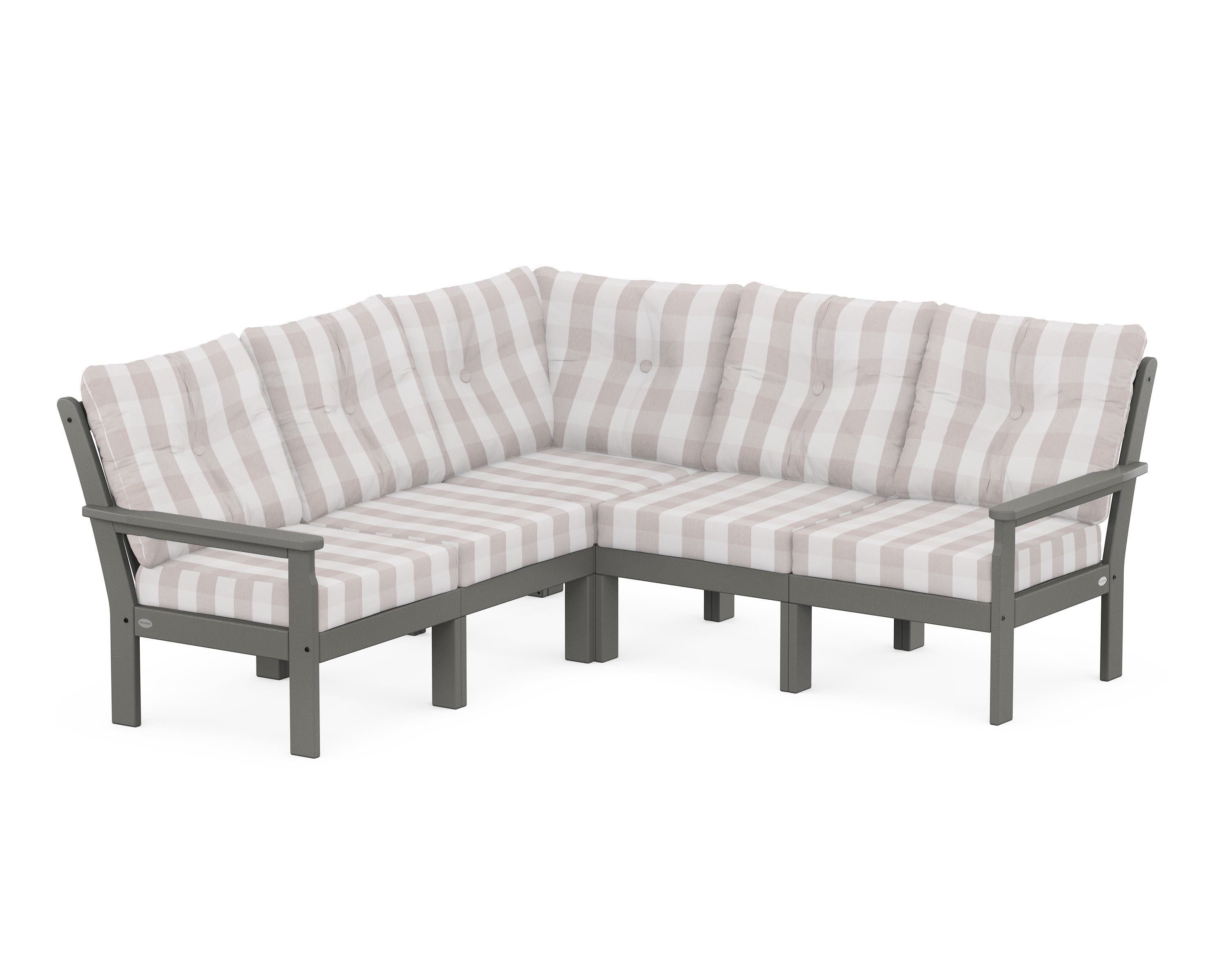 POLYWOOD® Vineyard 5-Piece Sectional in Slate Grey / Buffalo Plaid Dune Burlap