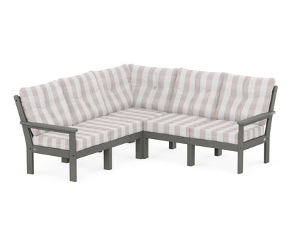 POLYWOOD® Vineyard 5-Piece Sectional in Slate Grey / Buffalo Plaid Dune Burlap
