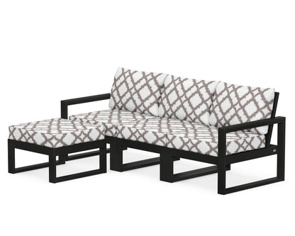 POLYWOOD® EDGE 4-Piece Modular Deep Seating Set with Ottoman in Black / Trellis Grey Mist
