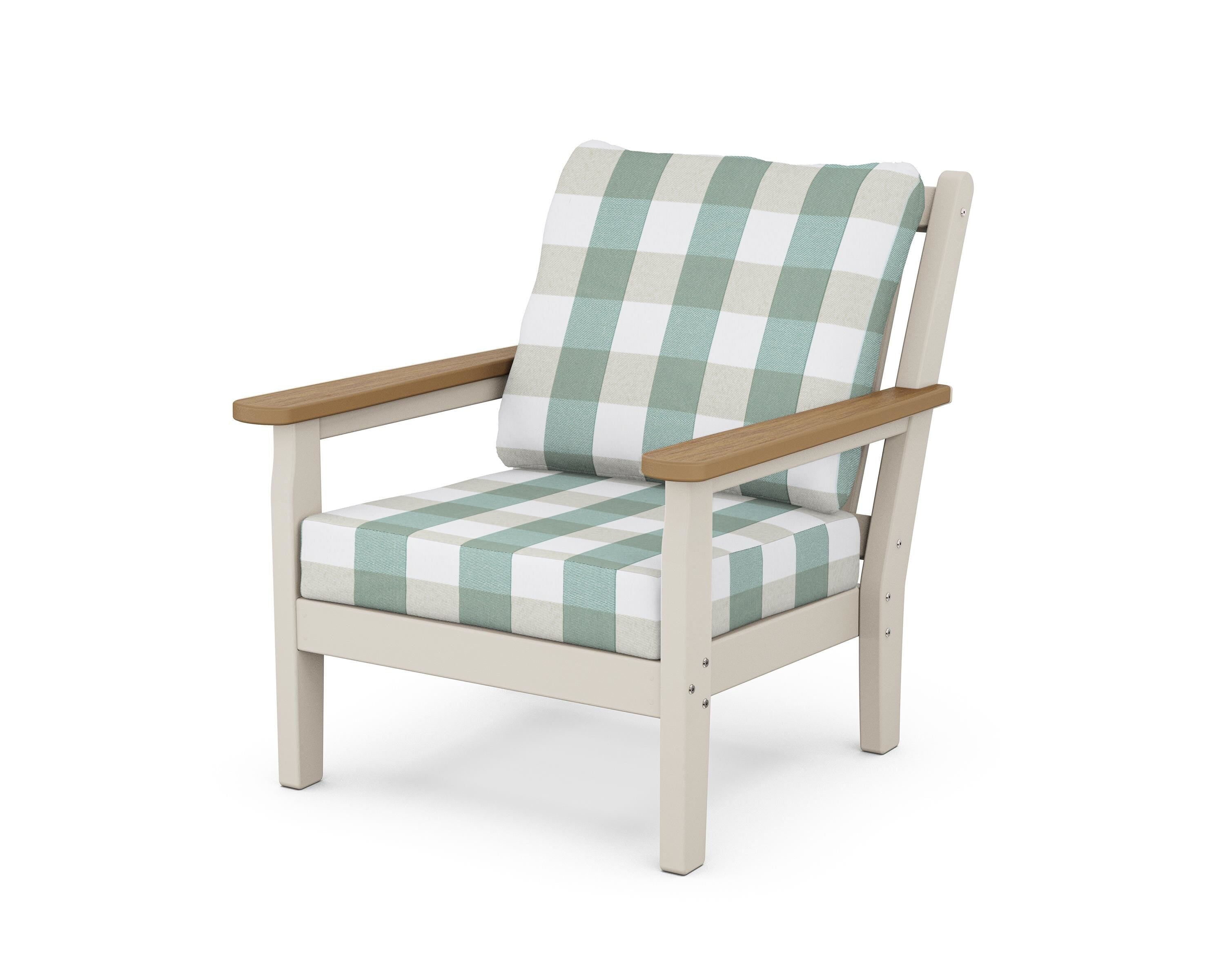 POLYWOOD® Chippendale Deep Seating Chair in Sand / Natural / Buffalo Plaid Glacier Spa