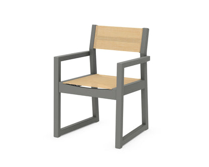 POLYWOOD® EDGE Sling Dining Arm Chair in Slate Grey / Dupioni Apricot Sling