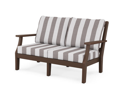 Martha Stewart by POLYWOOD® Chinoiserie Deep Seating Loveseat in Mahogany / Cabana Stripe Grey Mist