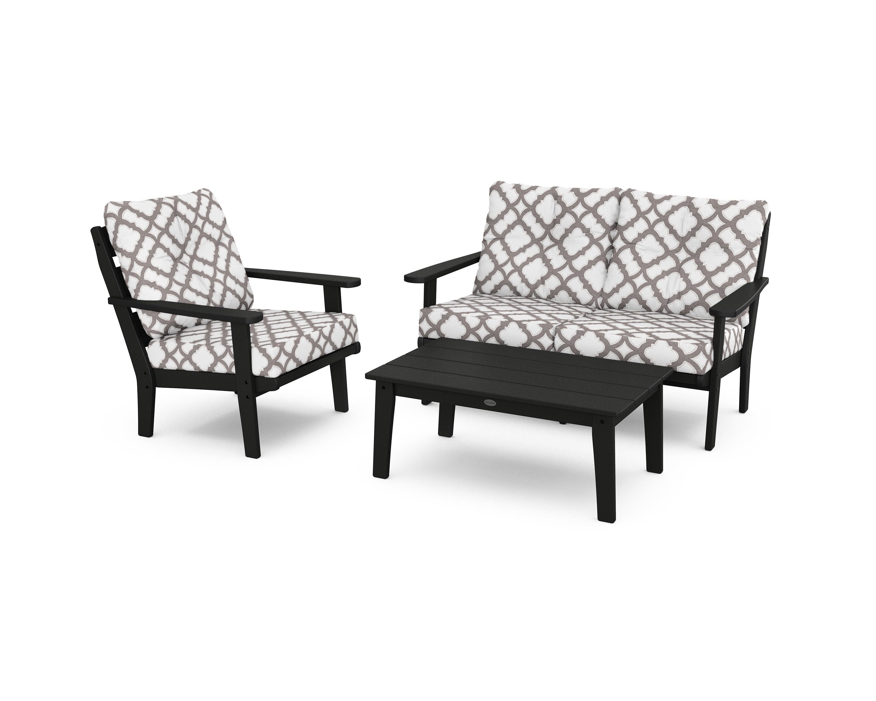 POLYWOOD® Lakeside 3-Piece Deep Seating Set in Black / Trellis Grey Mist