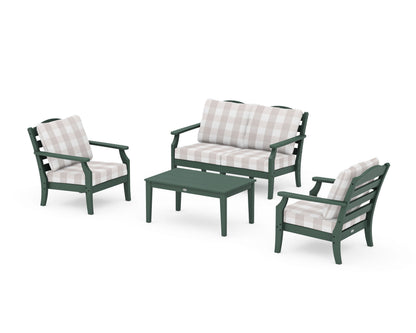 Draper James™ by  POLYWOOD® Savannah 4-Piece Deep Seating Set with Loveseat in Green / Buffalo Plaid Dune Burlap