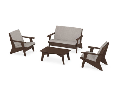 POLYWOOD® Riviera Modern Lounge 4-Piece Set in Mahogany / Weathered Tweed