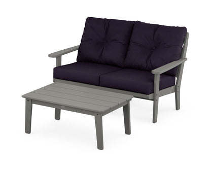 POLYWOOD® Lakeside 2-Piece Lounge Loveseat Set in Slate Grey / Navy Linen