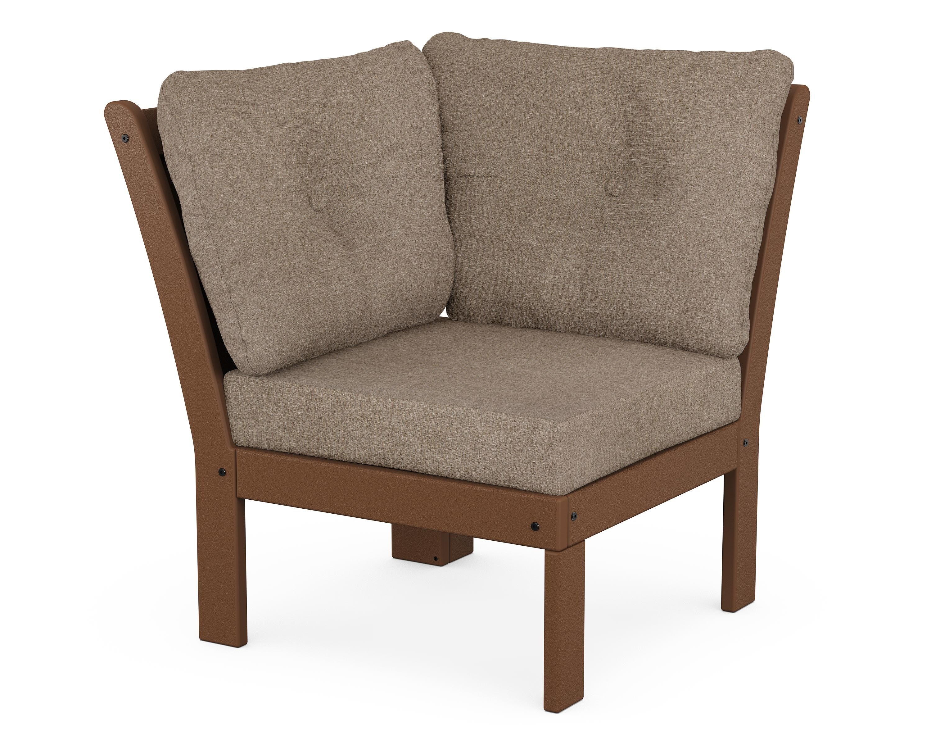 POLYWOOD® Vineyard Modular Corner Chair in Teak / Spiced Burlap