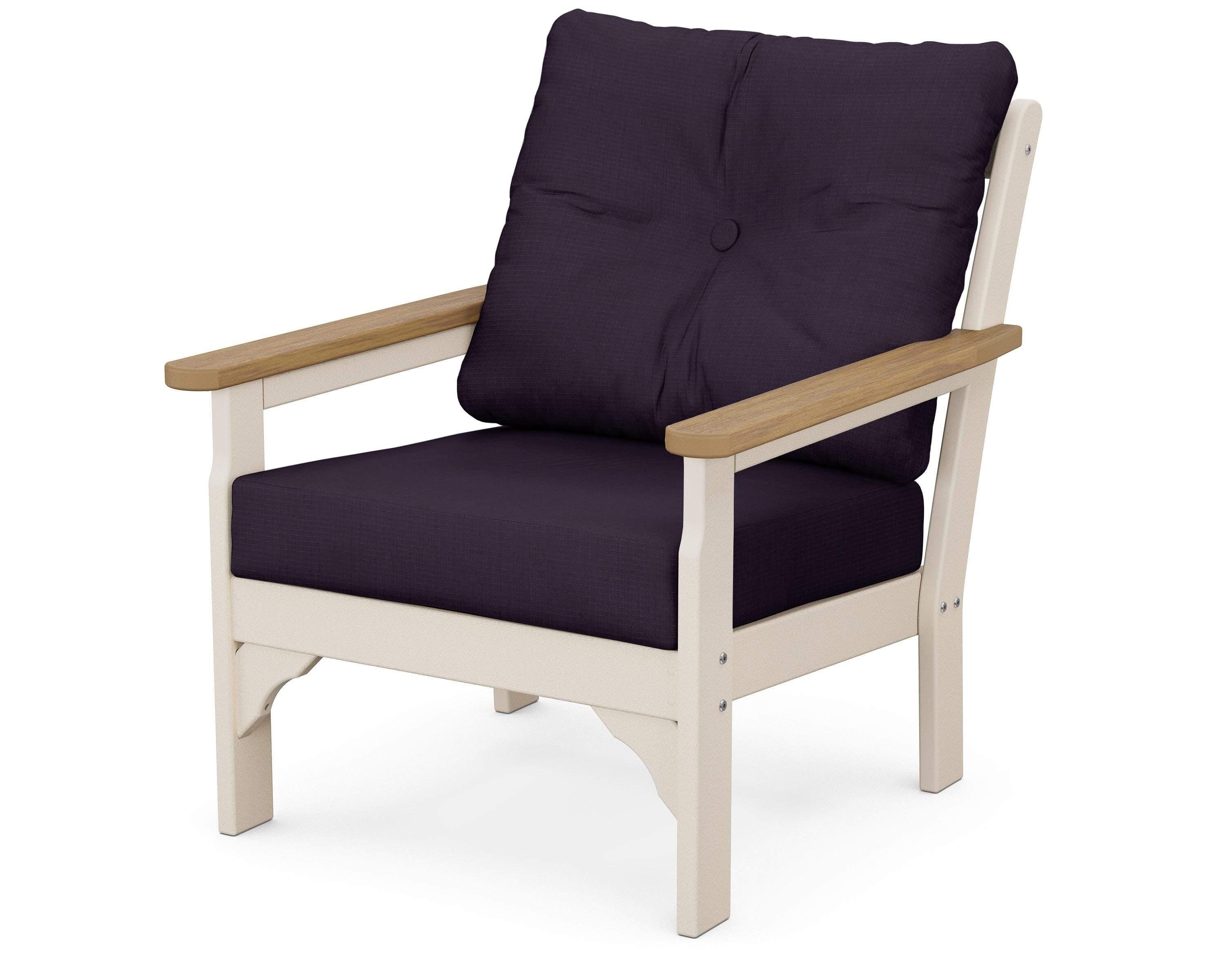 POLYWOOD® Vineyard Deep Seating Chair in Sand / Natural / Navy Linen