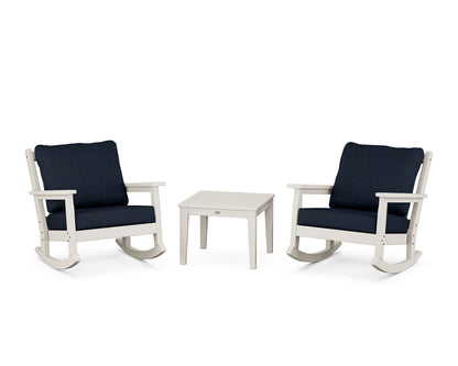 POLYWOOD® Chippendale 3-Piece Deep Seating Rocker Set in Sand / Marine Indigo