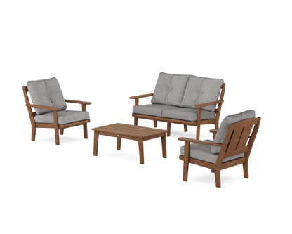 POLYWOOD® Mission 4-Piece Deep Seating Set with Loveseat in Teak / Grey Mist