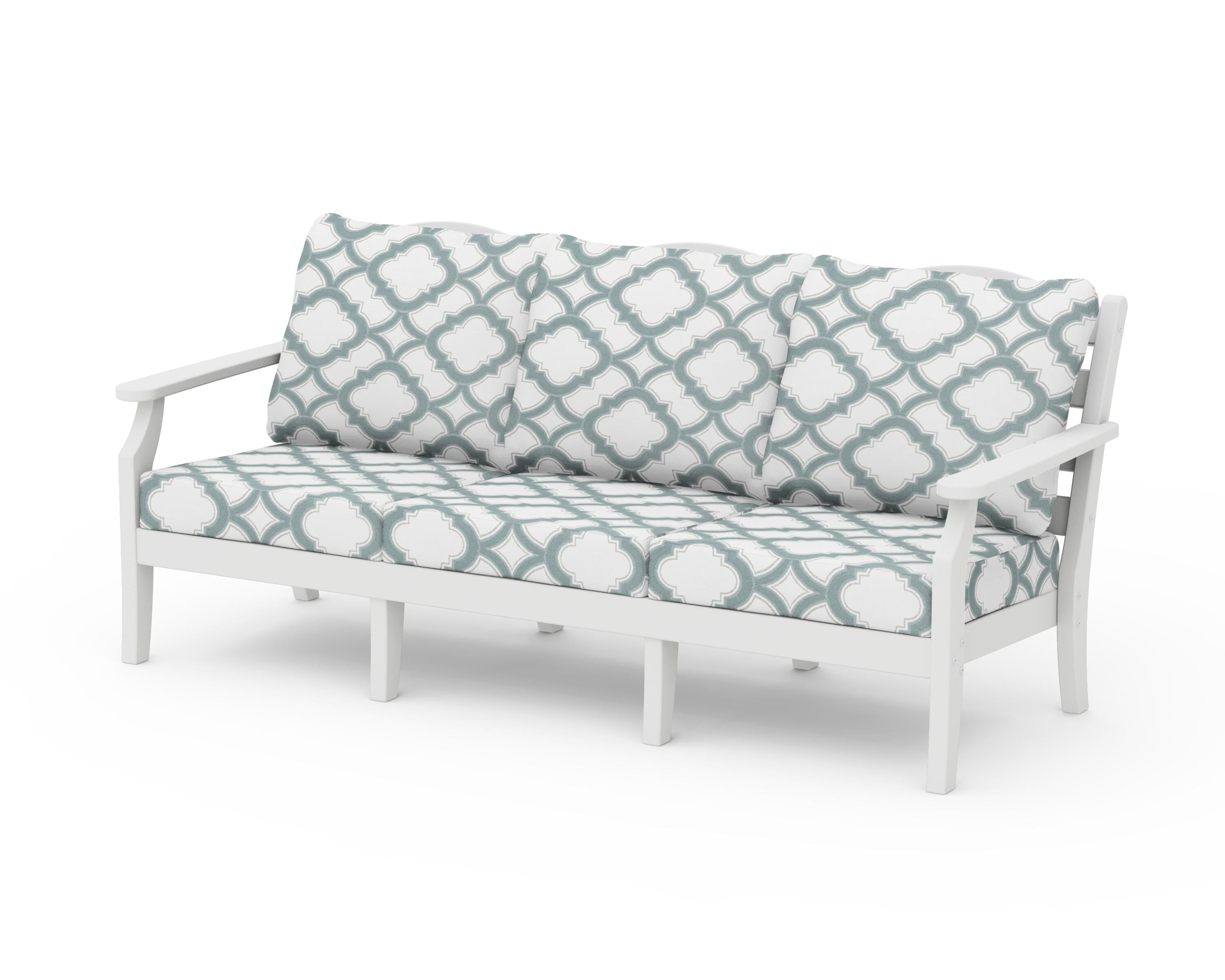 Draper James™ by  POLYWOOD® Savannah Deep Seating Sofa in White / Trellis Glacier Spa