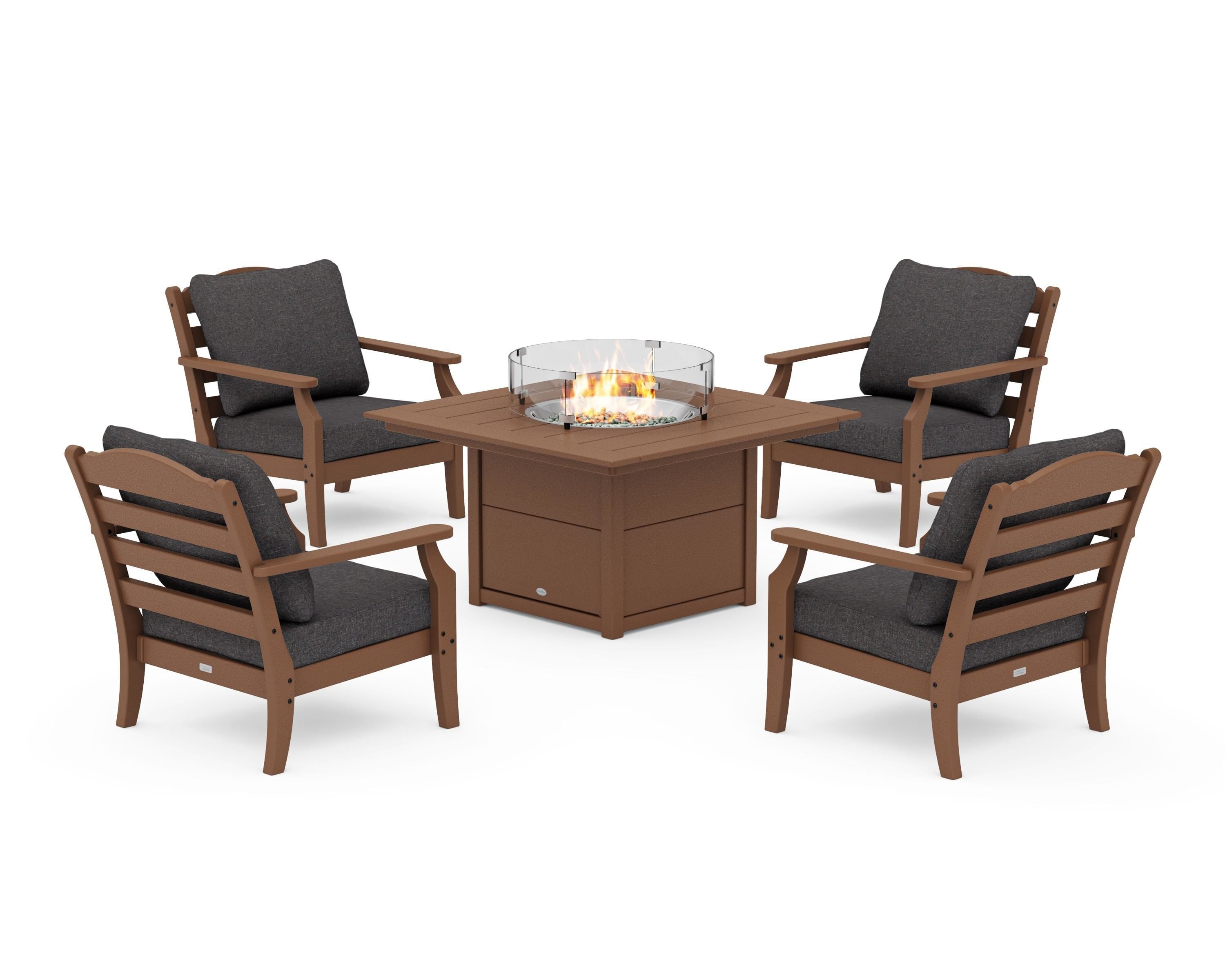 Draper James™ by  POLYWOOD® Savannah 5-Piece Deep Seating Set with Fire Pit Table in Teak / Ash Charcoal