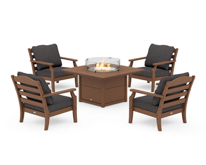 Draper James™ by  POLYWOOD® Savannah 5-Piece Deep Seating Set with Fire Pit Table in Teak / Ash Charcoal