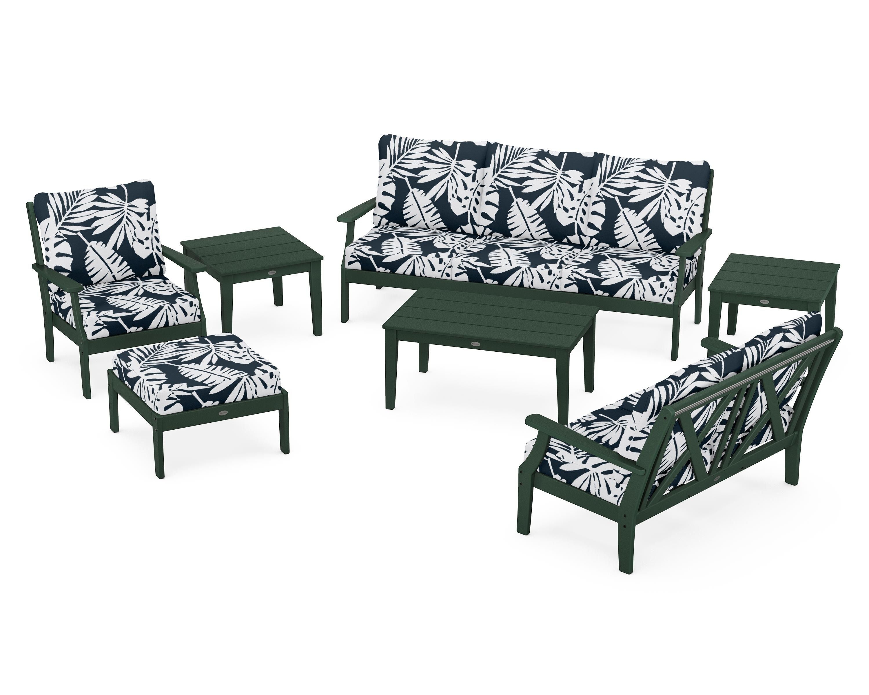 POLYWOOD® Braxton 7-Piece Deep Seating Set in Green / Leaf Marine Indigo