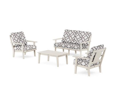 POLYWOOD® Prairie 4-Piece Deep Seating Set with Loveseat in Sand / Trellis Grey Mist