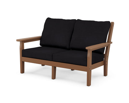 POLYWOOD® Chippendale Deep Seating Loveseat in Teak / Midnight Linen