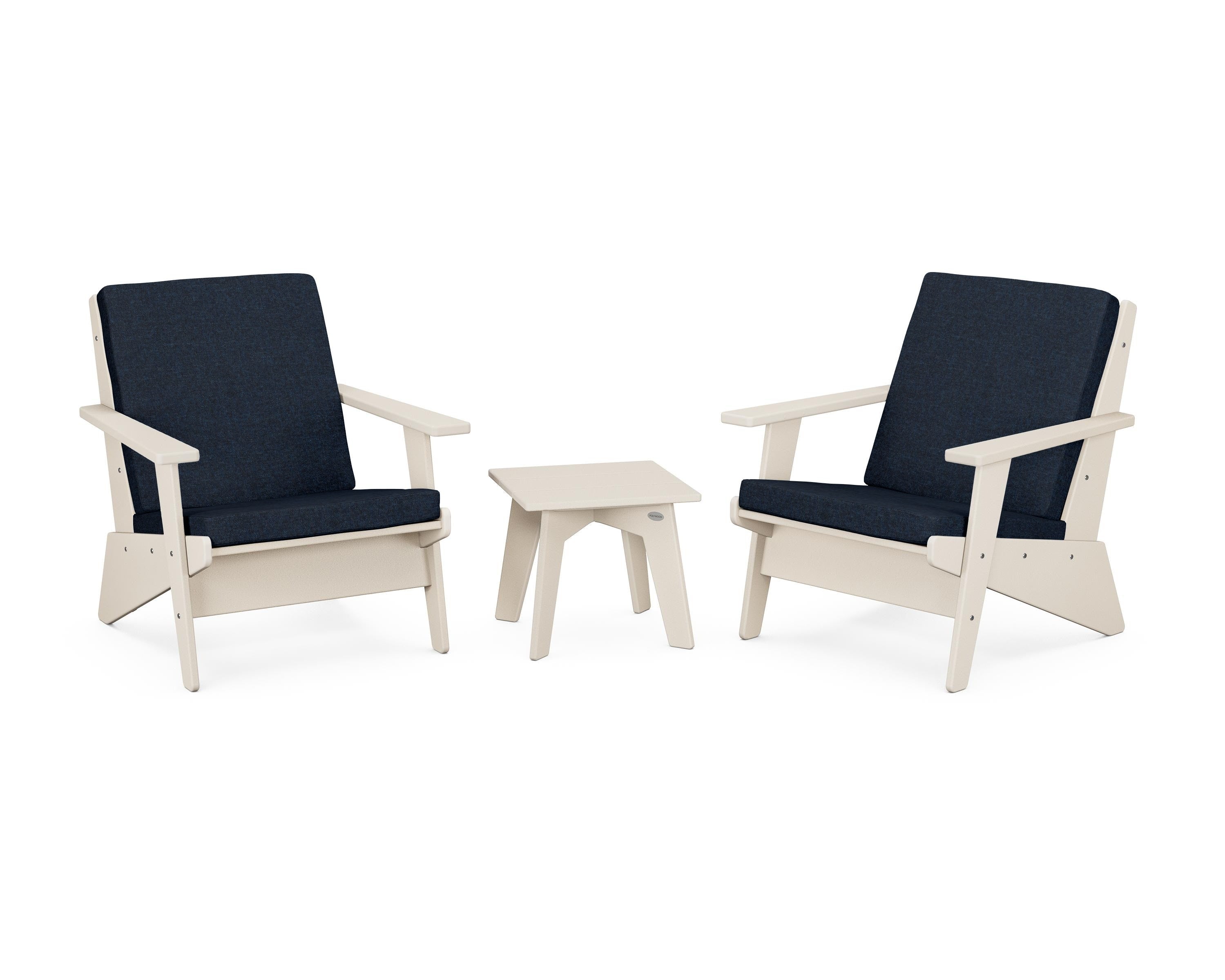 POLYWOOD® Riviera Modern Lounge 3-Piece Set in Sand / Marine Indigo