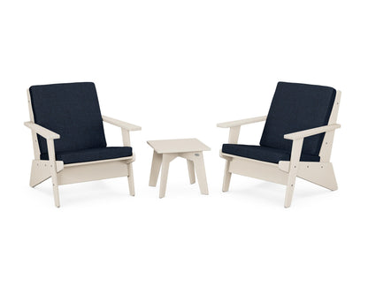 POLYWOOD® Riviera Modern Lounge 3-Piece Set in Sand / Marine Indigo