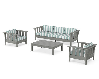 Martha Stewart by POLYWOOD® Acadia 4-Piece Deep Seating Set with Sofa in Slate Grey / Cabana Stripe Glacier Spa