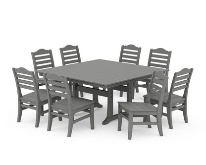 POLYWOOD® Savannah Side Chair 9-Piece Square Farmhouse Dining Set with Trestle Legs in Slate Grey