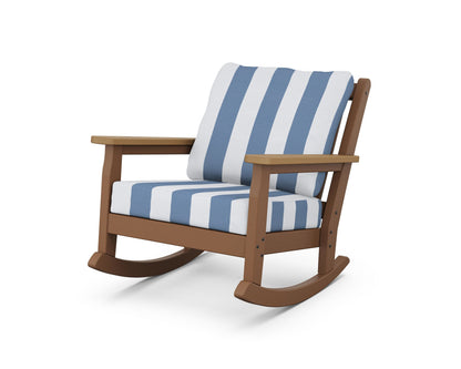 POLYWOOD® Chippendale Deep Seating Rocking Chair in Teak / Natural / Cabana Stripe Sky Blue