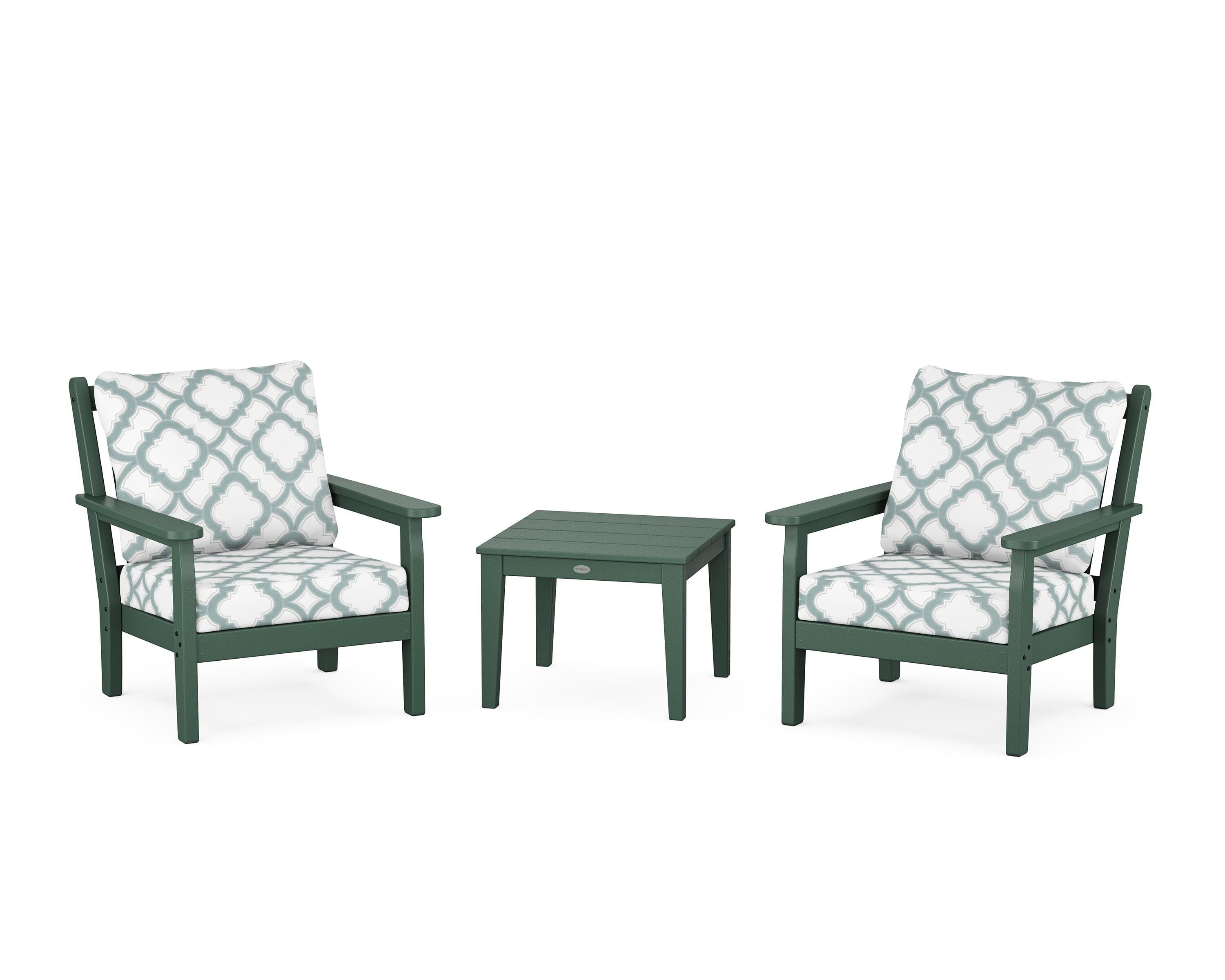 POLYWOOD® Chippendale 3-Piece Deep Seating Set in Green / Trellis Glacier Spa