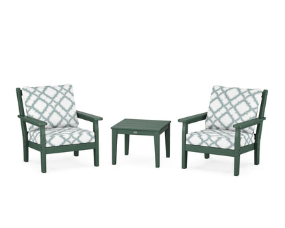 POLYWOOD® Chippendale 3-Piece Deep Seating Set in Green / Trellis Glacier Spa
