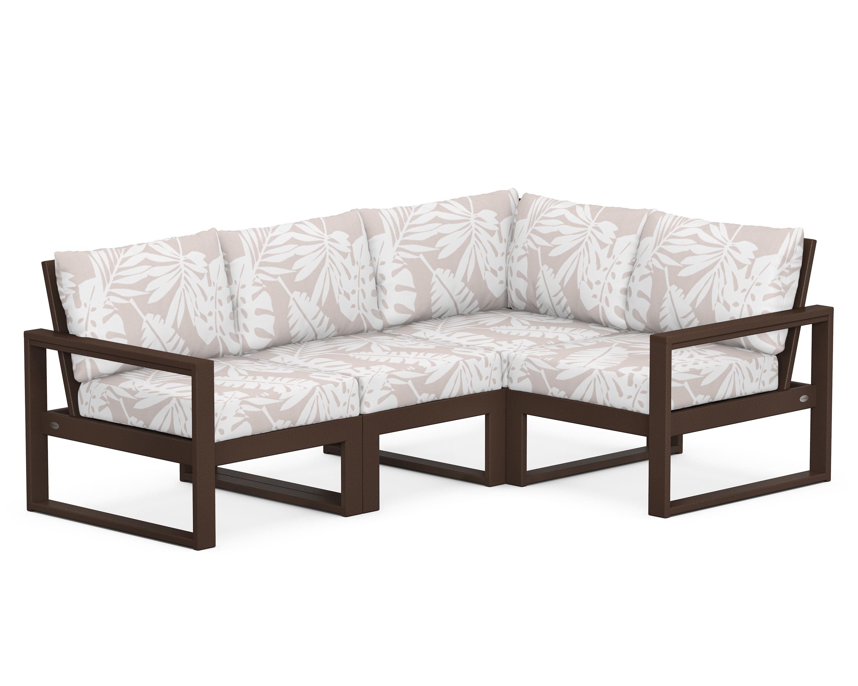 POLYWOOD® EDGE 4-Piece Modular Deep Seating Set in Mahogany / Leaf Dune Burlap