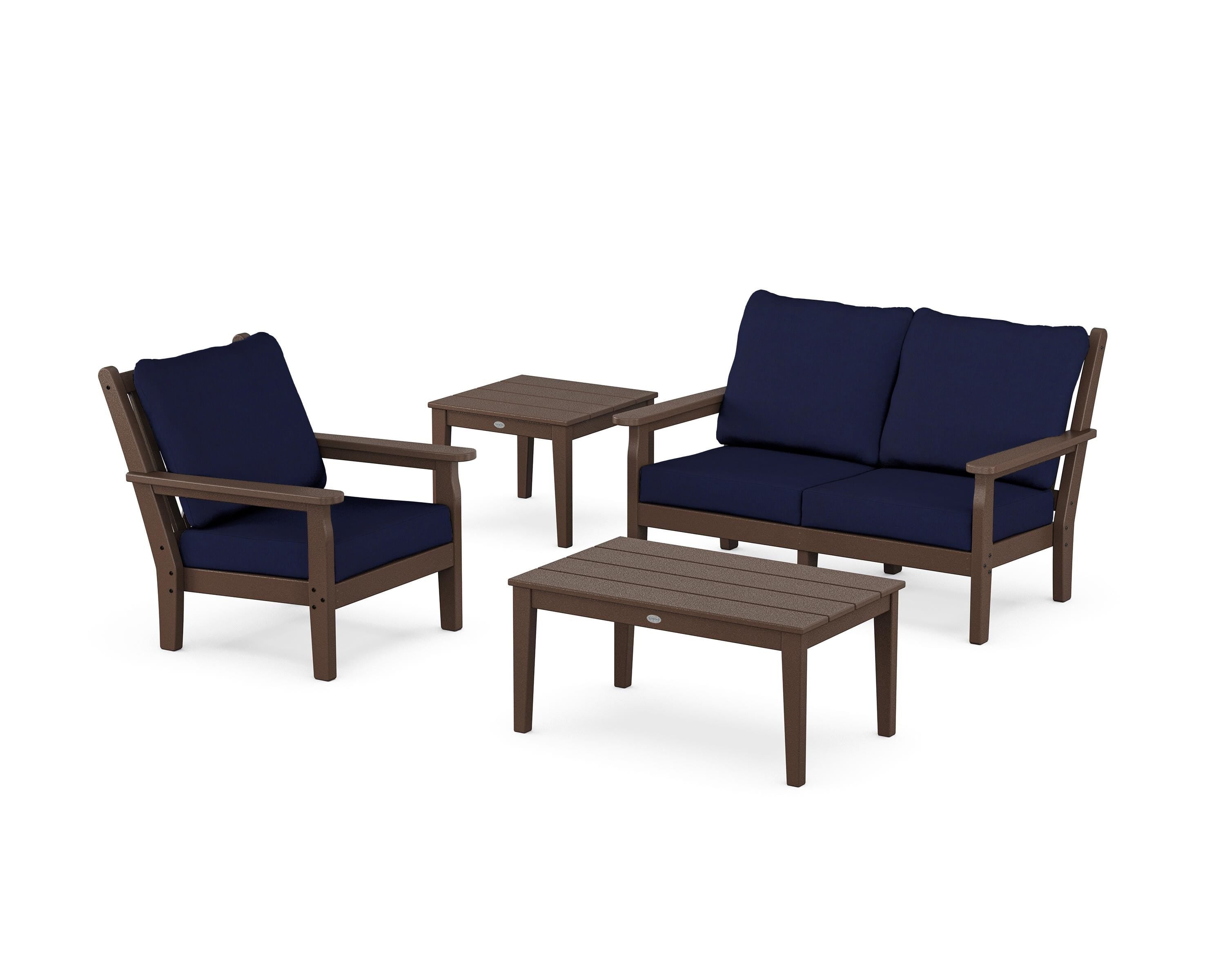 POLYWOOD® Chippendale 4-Piece Deep Seating Set in Mahogany / Navy