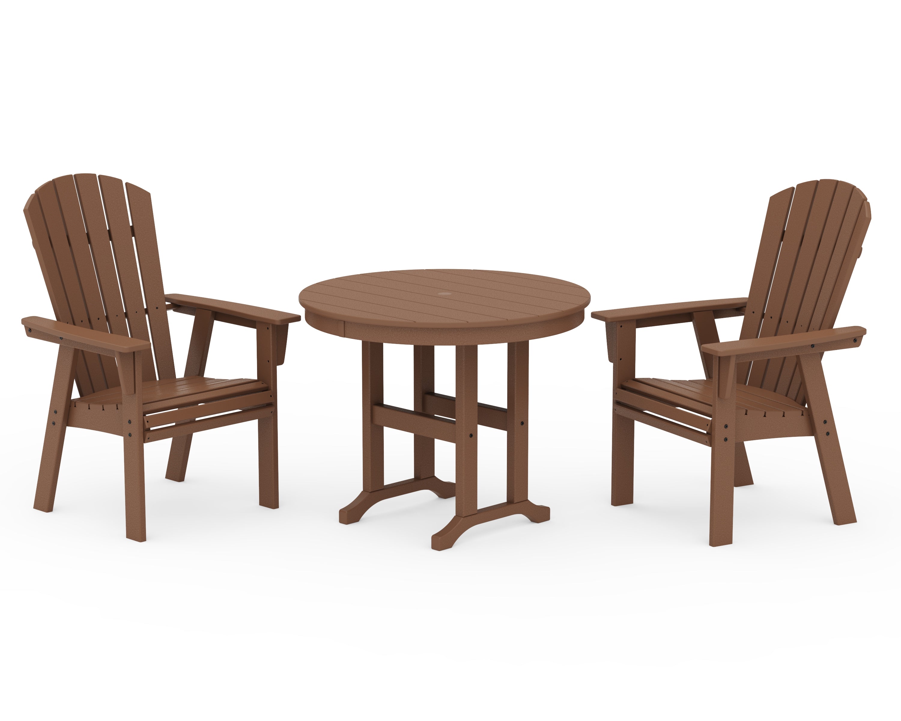 POLYWOOD® Nautical Adirondack 3-Piece Round Dining Set in Teak
