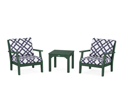Martha Stewart by POLYWOOD® Chinoiserie 3-Piece Deep Seating Set in Green / Trellis Navy