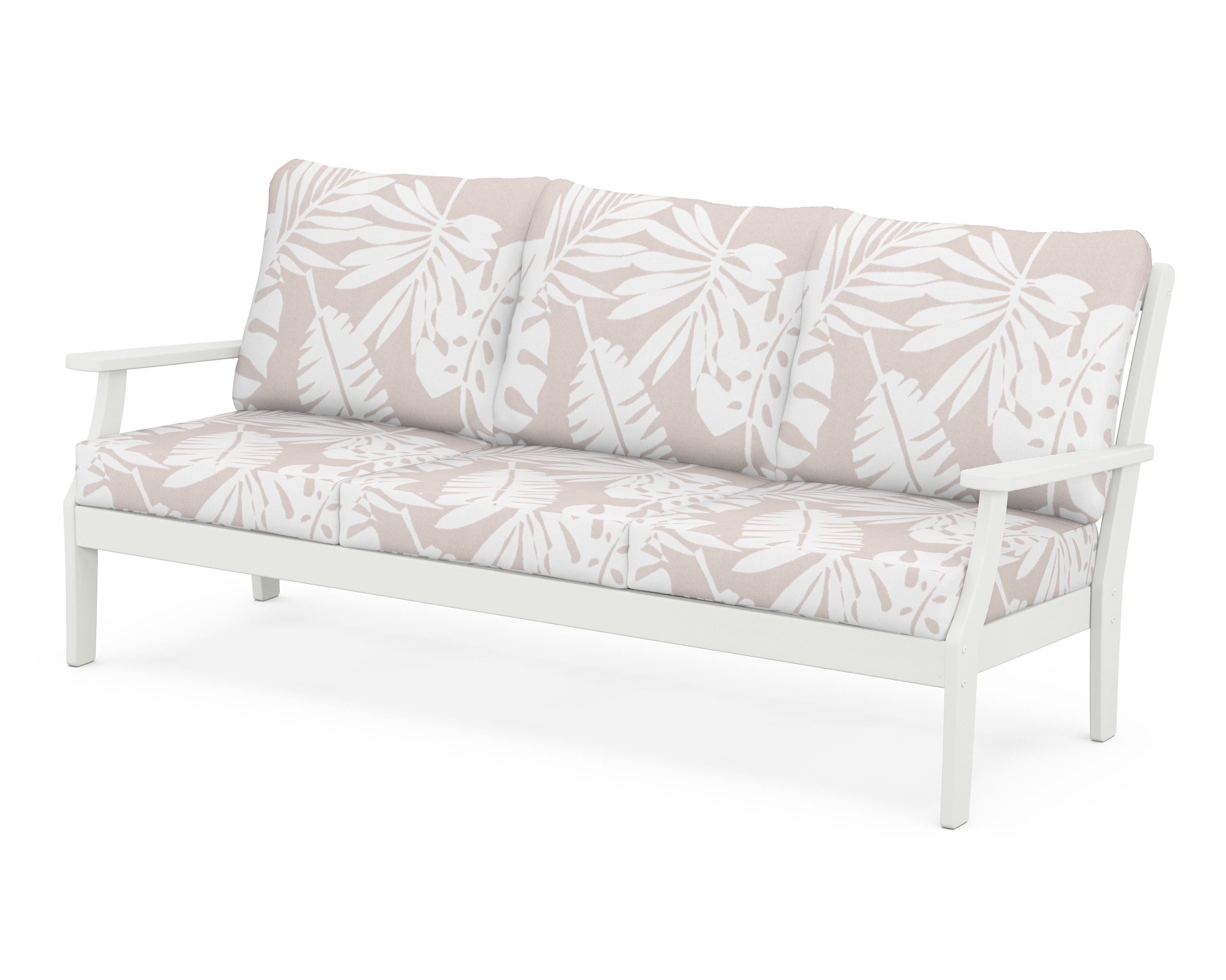 POLYWOOD® Braxton Deep Seating Sofa in Vintage White / Leaf Dune Burlap