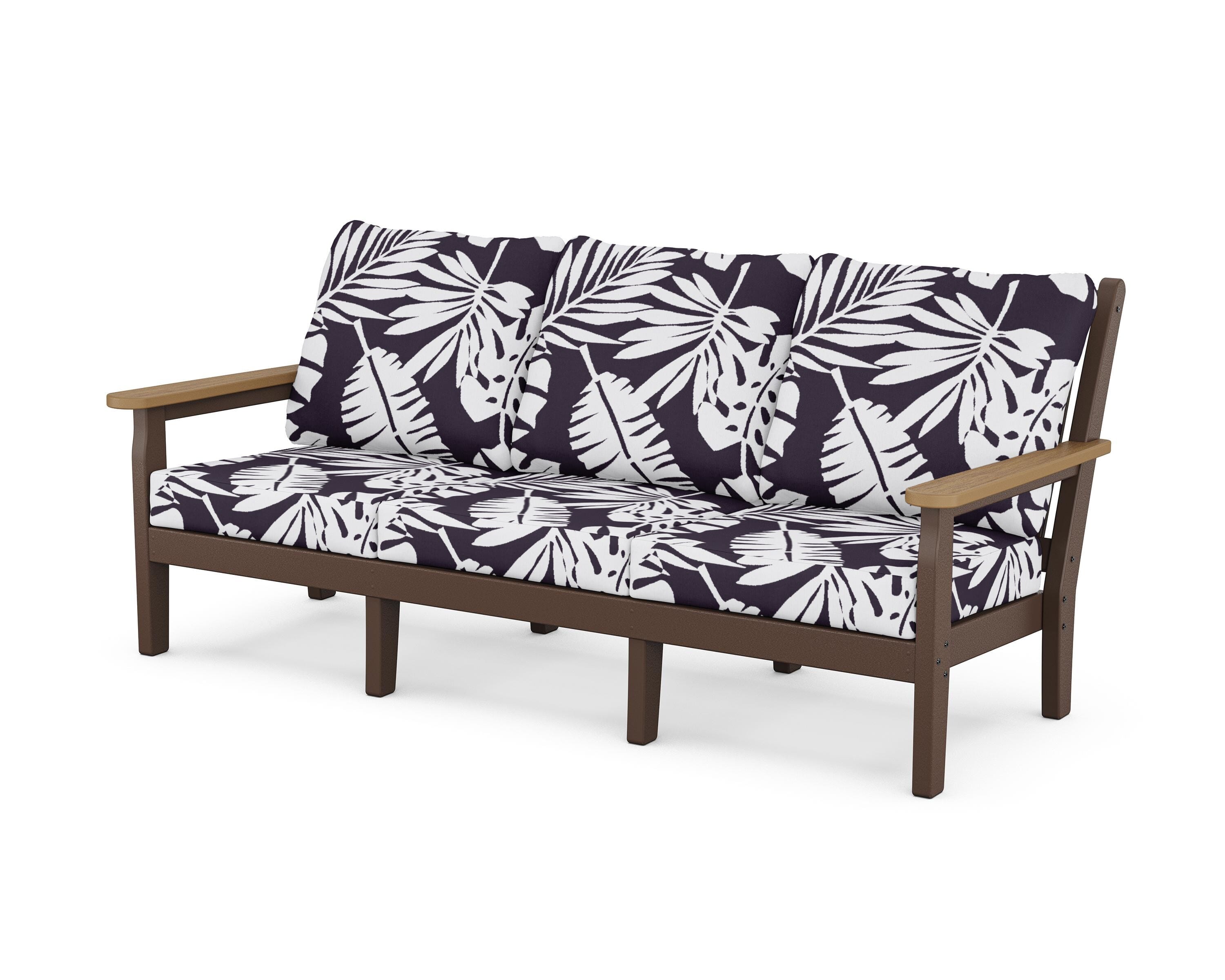 POLYWOOD® Chippendale Deep Seating Sofa in Mahogany / Natural / Leaf Navy