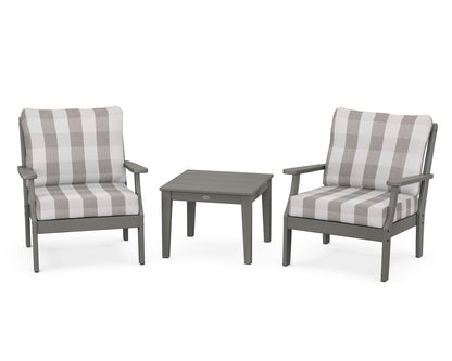 POLYWOOD® Braxton 3-Piece Deep Seating Set in Slate Grey / Buffalo Plaid Grey Mist