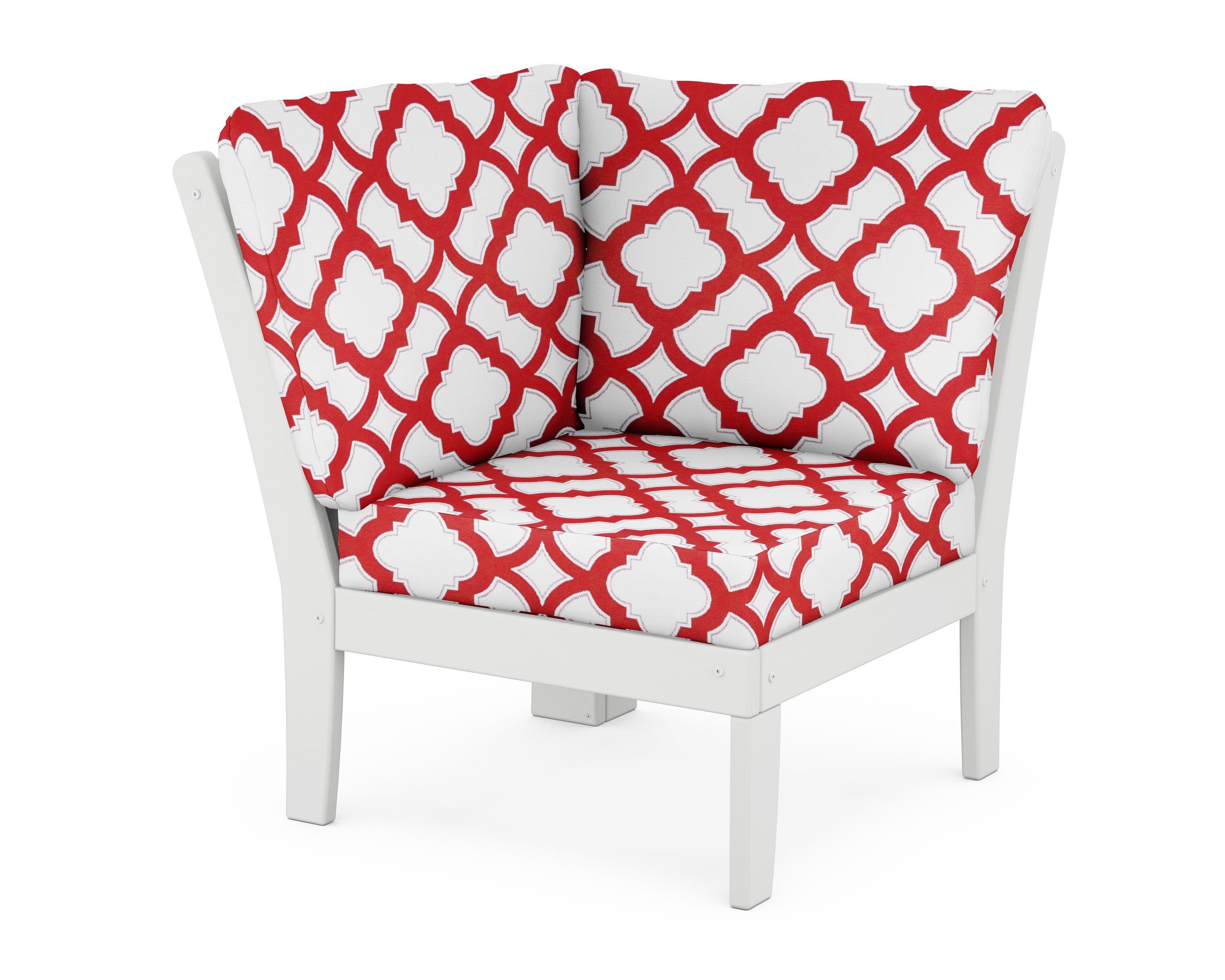 POLYWOOD® Braxton Modular Corner Chair in White / Trellis Crimson