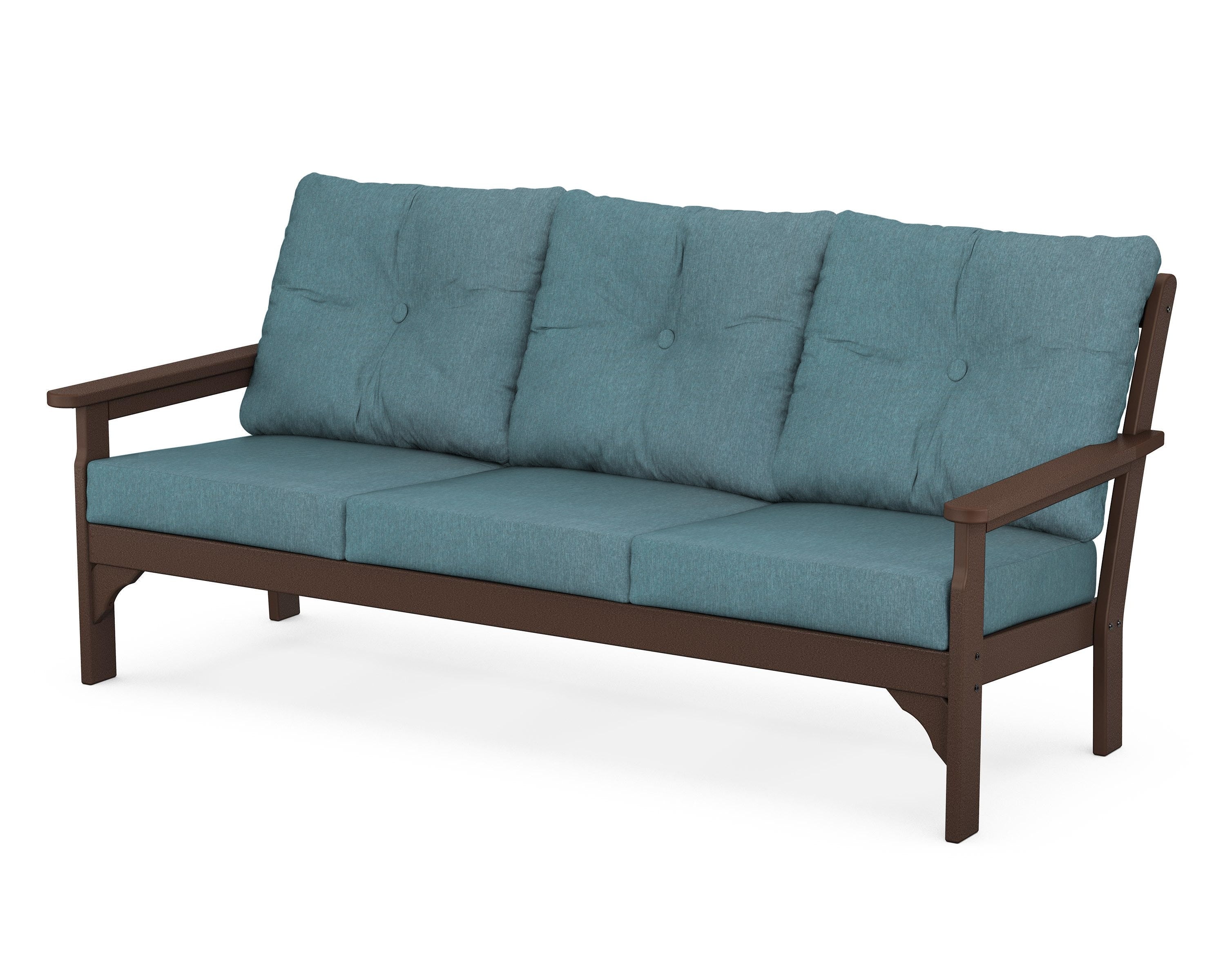 POLYWOOD® Vineyard Deep Seating Sofa in Mahogany / Ocean Teal
