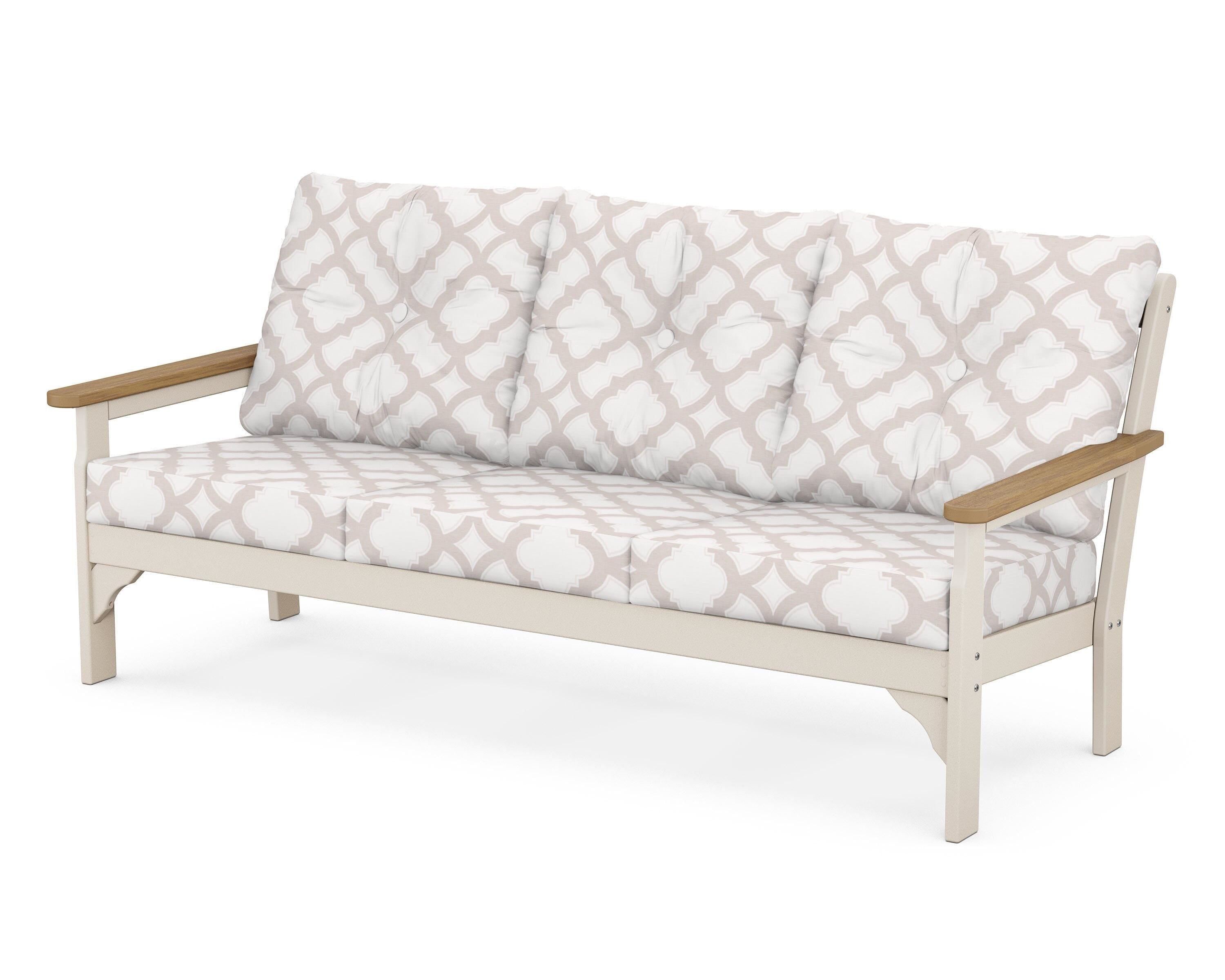 POLYWOOD® Vineyard Deep Seating Sofa in Sand / Natural / Trellis Dune Burlap