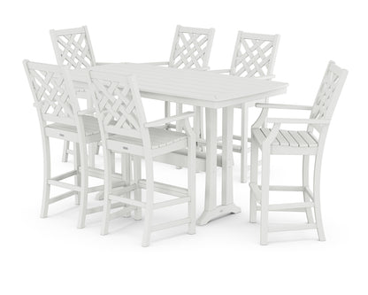 Country Living Wovendale Arm Chair 7-Piece Bar Set with Trestle Legs in White