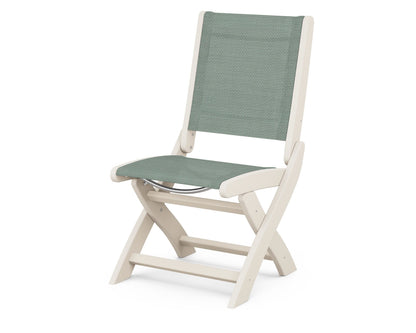 POLYWOOD® Coastal Folding Side Chair in Sand / Dupioni Sea Mist Sling