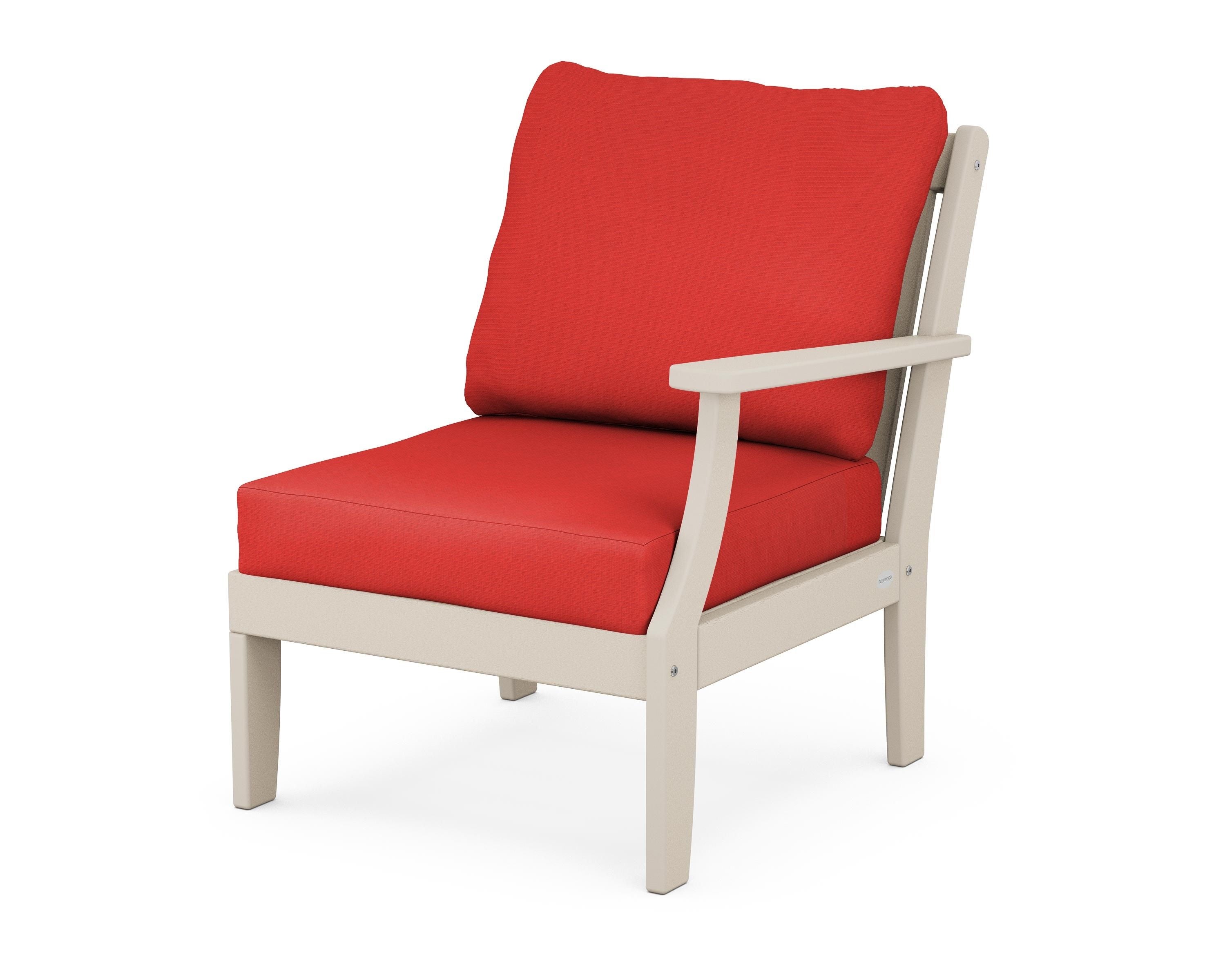 POLYWOOD® Braxton Modular Right Arm Chair in Sand / Crimson Linen
