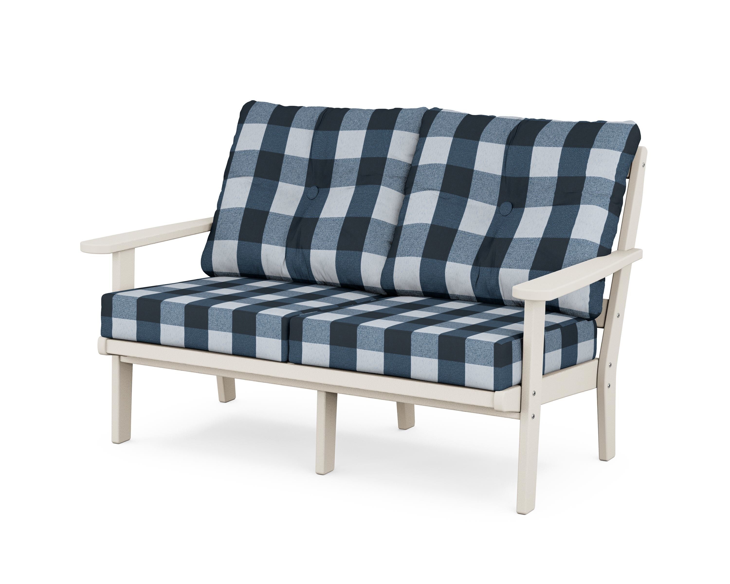 POLYWOOD® Mission Deep Seating Loveseat in Sand / Buffalo Plaid Marine Indigo