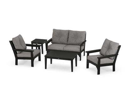 POLYWOOD® Vineyard 5-Piece Deep Seating Set in Black / Grey Mist