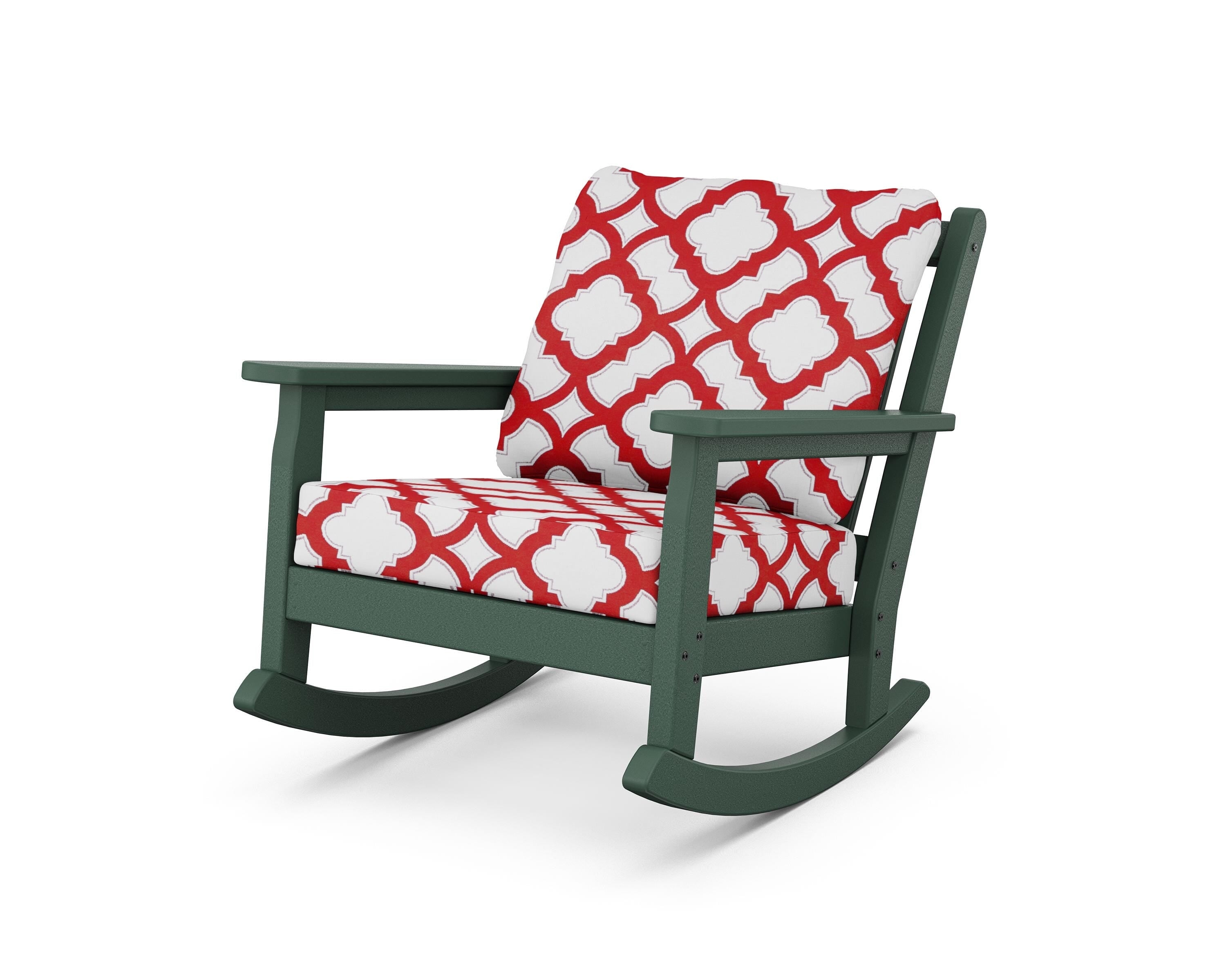POLYWOOD® Chippendale Deep Seating Rocking Chair in Green / Trellis Crimson