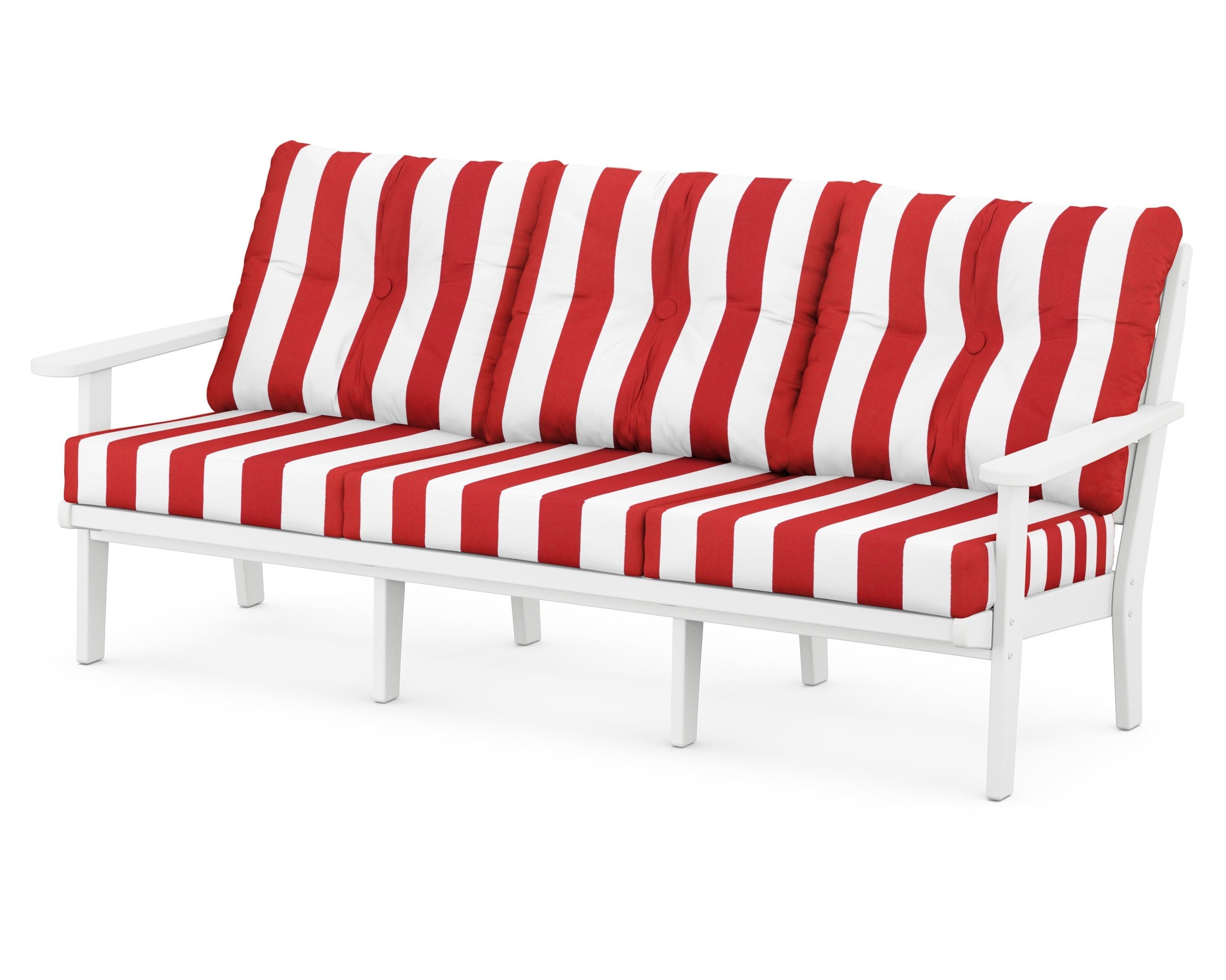 POLYWOOD® Lakeside Deep Seating Sofa in White / Cabana Stripe Crimson