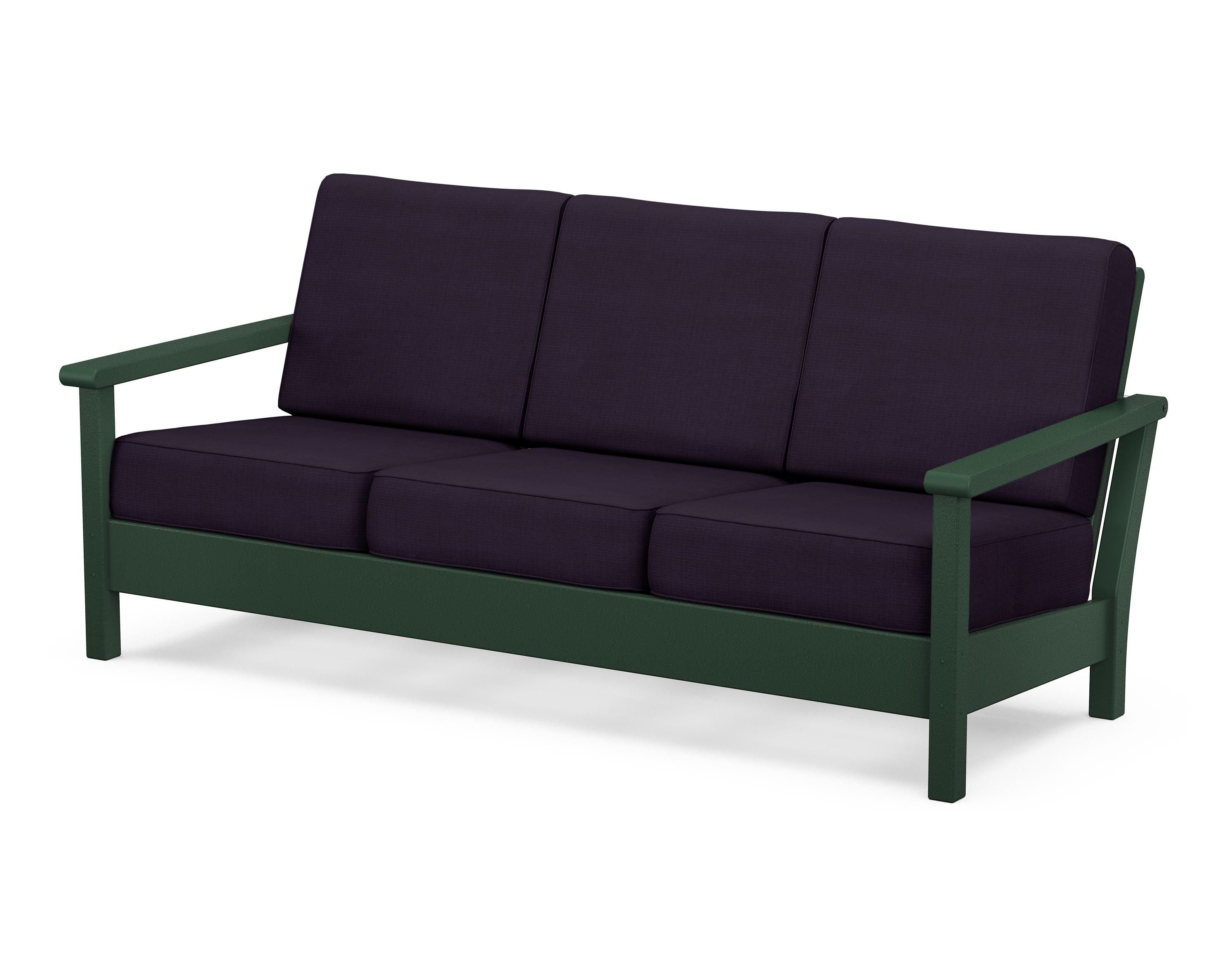 POLYWOOD® Harbour Deep Seating Sofa in Green / Navy Linen