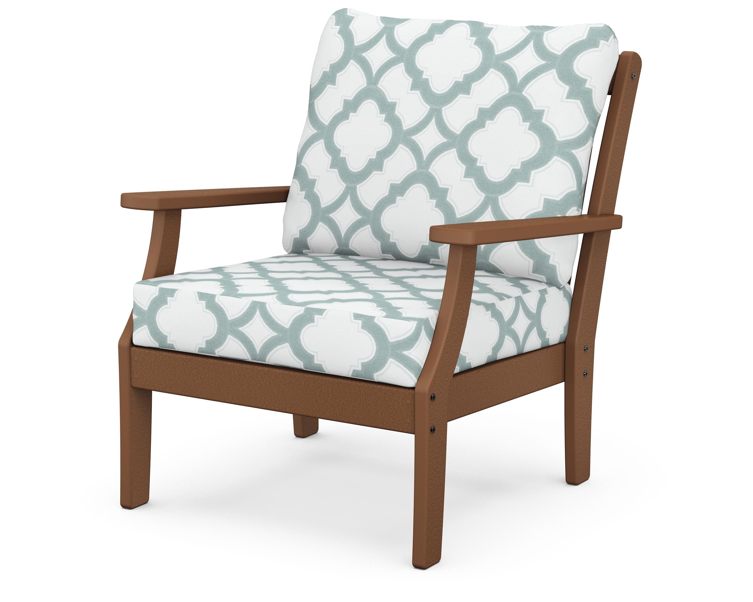 POLYWOOD® Braxton Deep Seating Chair in Teak / Trellis Glacier Spa