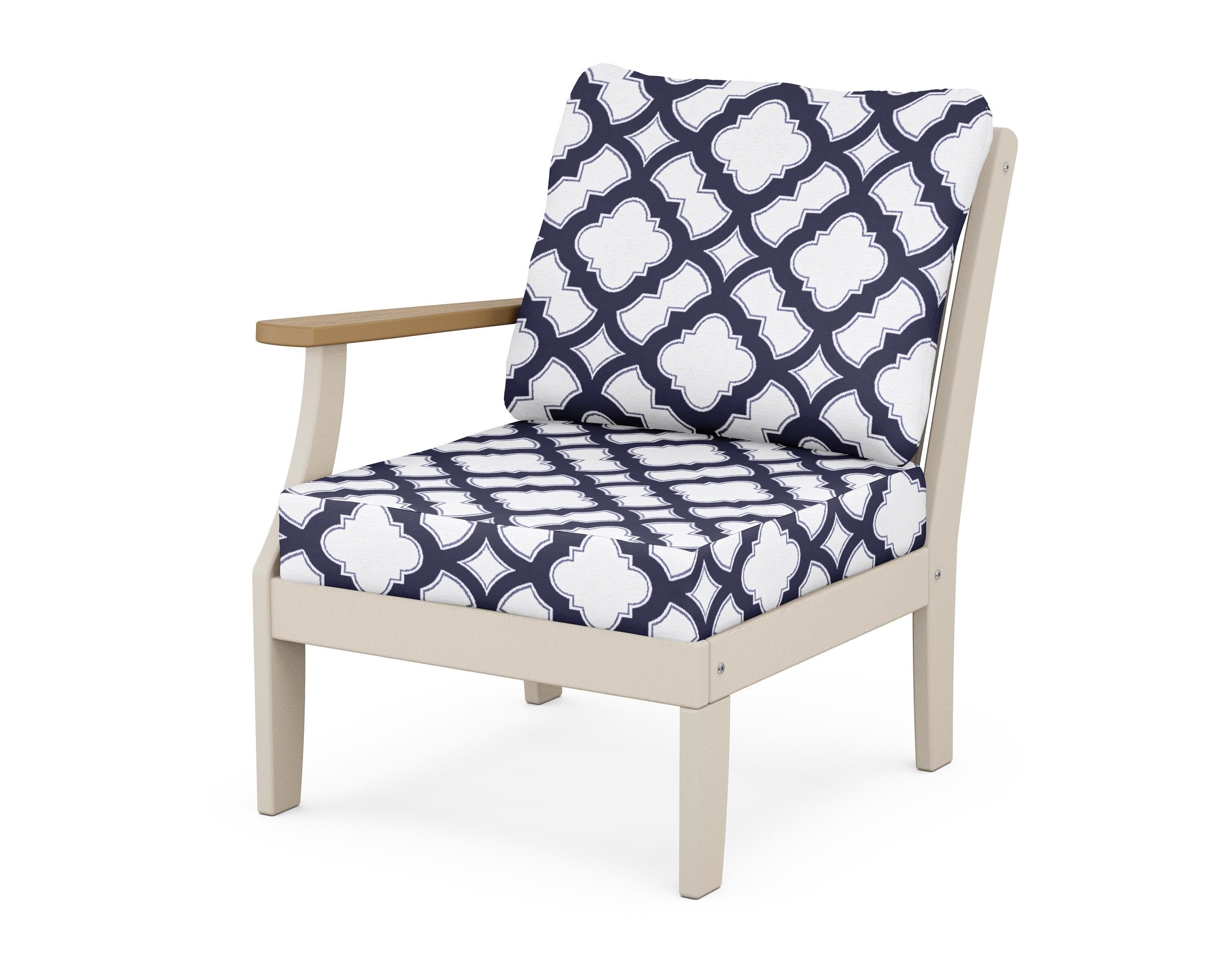 POLYWOOD® Braxton Modular Left Arm Chair in Sand / Natural / Trellis Navy