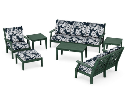 Country Living Wovendale 7-Piece Deep Seating Set in Green / Leaf Marine Indigo