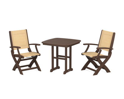 POLYWOOD® Coastal Folding Chair 3-Piece Dining Set in Mahogany / Dupioni Apricot Sling