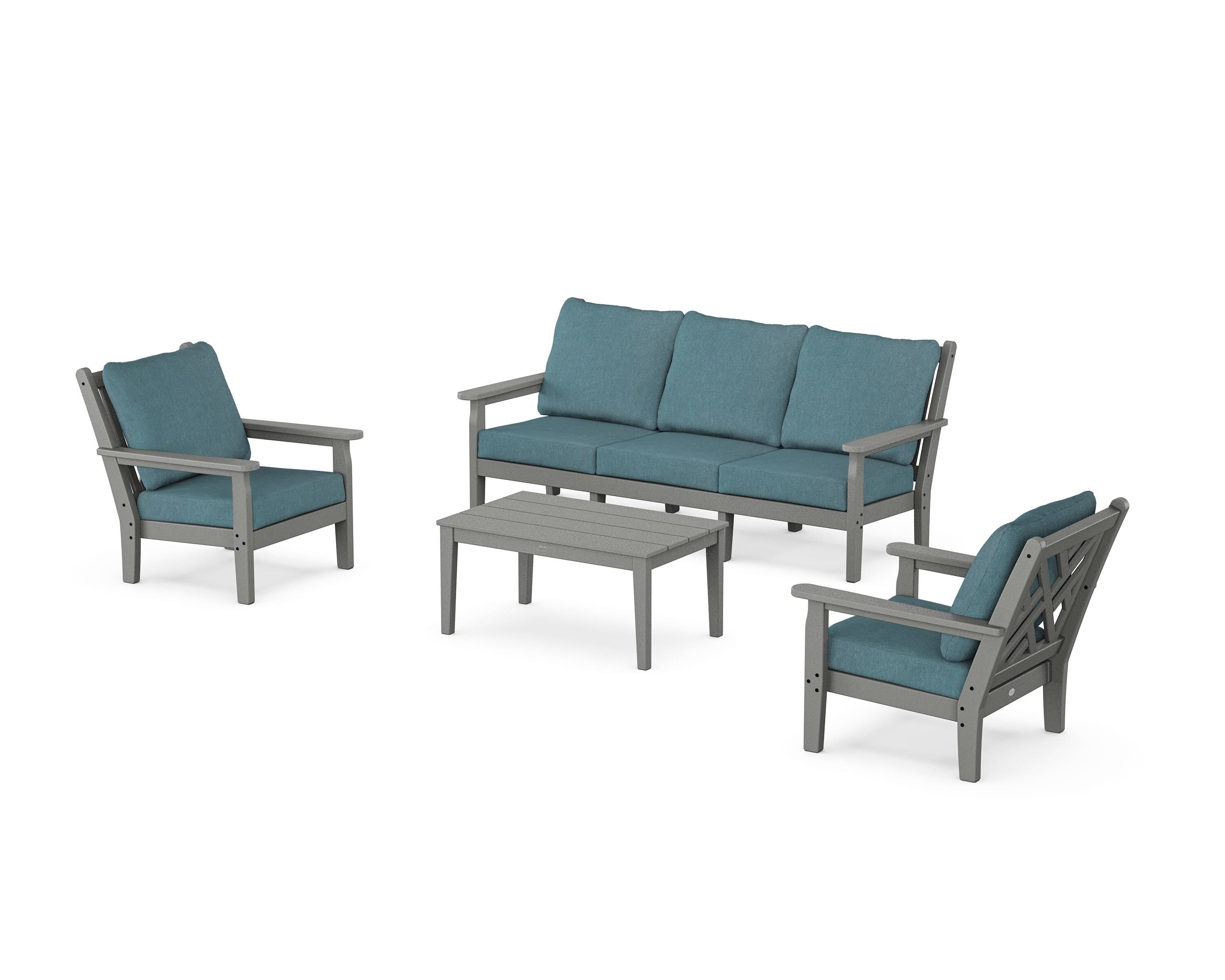 POLYWOOD® Chippendale 4-Piece Deep Seating Set with Sofa in Slate Grey / Ocean Teal